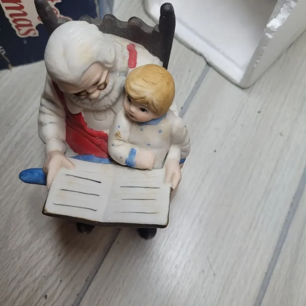 Vtg 1982 Spirit Of Christmas Handpainted Porceline Santa Clause & Child Figurine